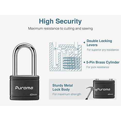 Puroma Keyed Padlock with 2 Keys Alike, 1.8 Inch Locker Lock 40mm Heavy-Duty Locks for Gate Fence Hasp Cabinet Toolbox School Gym Locker (Black)