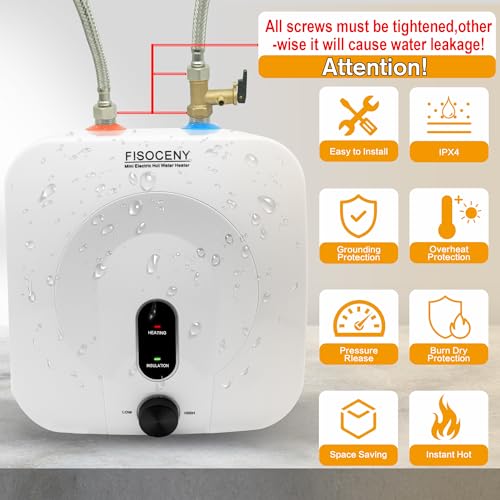Fisoceny White 2.5 Gallon Under Sink Mini Tank Water Heater 1500W 120V