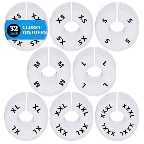 32 White Closet Dividers for Hanging Clothes ? Clothing Rack Dividers with Printed Sizes