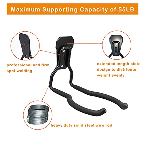 Garden Power Tool Hanger, Garage Wall Hooks, Weedeater Rack, String Trimmer Hanger, Utility Hooks for Garage Tool Organizers and Storage - Black, 4 Pcs