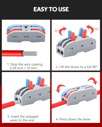 ALITOVE 10PCS Push-In Wire Connectors 2 in 2 Out, 28-12 AWG Electrical Splice
