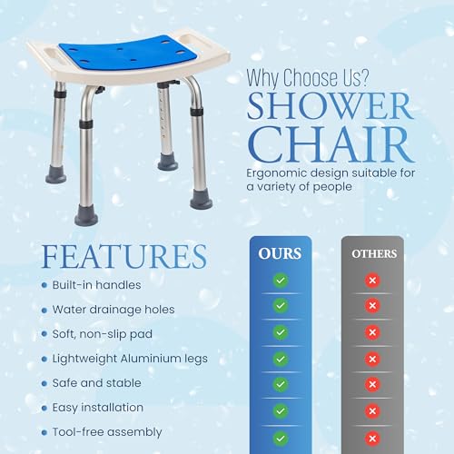 Dr. Kay's Shower Chair for Inside Shower Bench Without Crossbar Support, 350lb Capacity