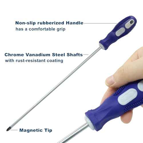 12-Inch Extra Long Slotted & Phillips Screwdriver Set, PH2 Magnetic Tip Flat Blade Cross-head Screwdrivers with Blue Rubber Handle (2-Pack)