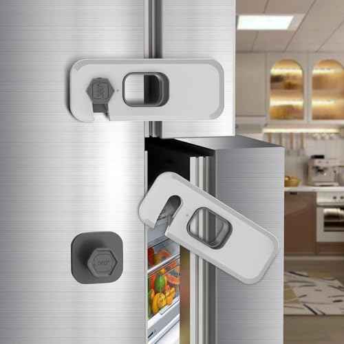 5 Pack Fridge Locks with Self Adhesive, Refrigerator Latch for Kids, Toddlers and Children, Child & Baby Proofing Freezer Door Lock for, Cabinets and Drawers, Oven, Windows