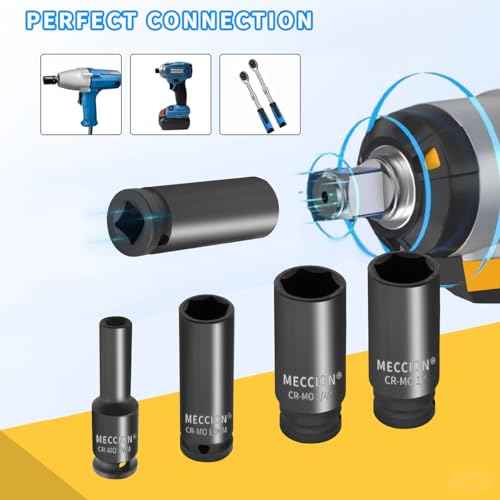 Meccion 3/8 Inch Drive Impact Socket 7mm Metric, 6 Point Cr-Mo Deep Socket, 63mm Length