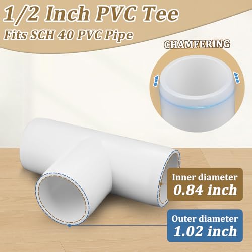 20-Pack 1/2 Inch PVC Tee Fittings - Furniture Grade Pipe Connectors for SCH40 DIY Projects, Outdoor & Indoor Use - Variation: Tee / 1/2 Inch