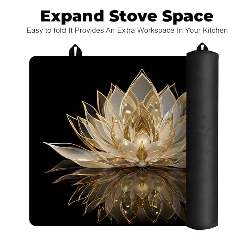 BSFHH 30" x 21" Silicone Glass Stove Top Cover - Lotus Anti-Slip Protect Mat, Heat-Resistant