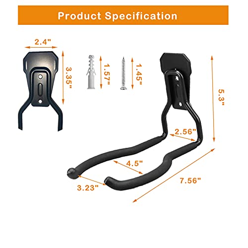 Juformin Black 4 Pack Garden Power Tool & Garage Wall Hooks - Heavy Duty Weedeater & Tool Storage Racks