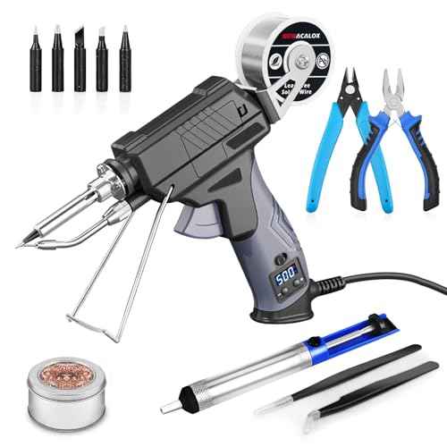 Soldering Iron Kit, Auto Feed Soldering Gun with LCD Display and ¡¾1¡ÆC Precision Temp Control, 8-in-1 Set with Wire, Pump, Tip Cleaner, 5 Tips for Electronics Repair DIY, PCB, SMD