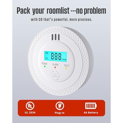 3 Pack Carbon Monoxide Detectors,PG-C06 Portable Carbon Monoxide Detector,LCD Display Smoke Alarm,Carbon Monoxide Detectors Portable for Home,Restaurant,Hotel,Office (White)