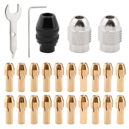 24pcs Drill Chuck Collet Set for Collet with Drills,Buffing Wheels and Other Lightweight Tool Accessories ? 1/32"(0.8mm) To 1/8"(3.2mm) Shank Size Replacement Kit (Set 1)