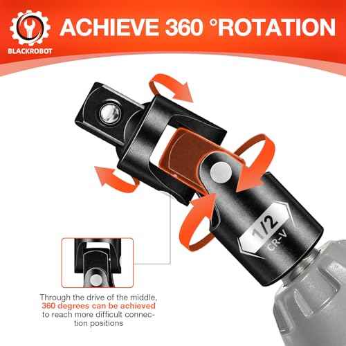 BLACKROBOT Universal Joint Set 3PCS, 1/2" 3/8" 1/4" Drive Socket Adapter Set, Premium CR-V Steel Swivel Socket Set, Access Fasteners at Any Angle