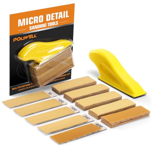 POLIWELL 50 Pcs Micro Sander Kit with 5 Grits for Small Projects & Tight Spaces