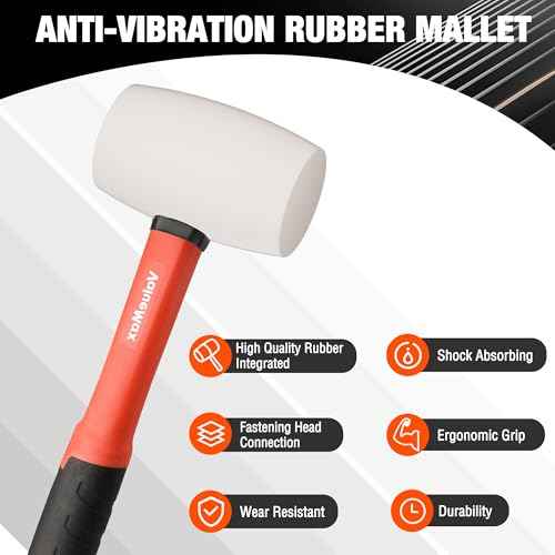 ValueMax 16oz Rubber Mallet Hammer, Fiberglass Handle, Solid Head, Rubber Mallet for Flooring, Tent Stakes, Woodworking, Camping, Soft Blow Tasks without Damage, White
