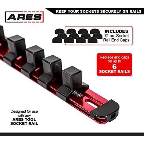 ARES 60060-12-Piece Locking Socket Rail End Cap Set - Replacement Locking ABS Plastic End Caps for Use with ARES Aluminum Socket Rails