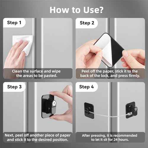 Fridge Lock with Key, Safety Lock for Refrigerator, Cabinet, Drawer, Window ? Easy to Install, No Drilling(2 Pack, Rectangle Black)