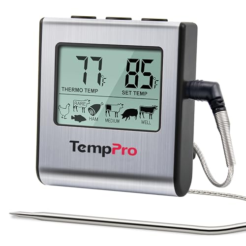 TempPro Light Silver Large LCD Digital Meat Thermometer for Cooking & Smoking