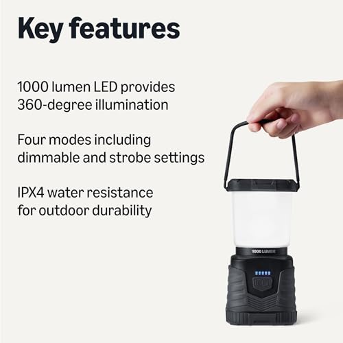 1000 Lumen LED Camping Lantern with 4 Light Modes, Water Resistant, Dimmable, Portable