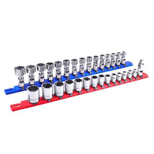 Ernst Manufacturing - 8411-Red-3/8 8411 8-Inch Socket Organizer with 9 3/8-Inch Twist Lock Clips, Red