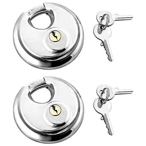 QWORK Disc Locks, 2 Pack Heavy Duty Steel Keyed Different Padlock Disc Storage Locks for Storage Unit, 3/8" Shackle