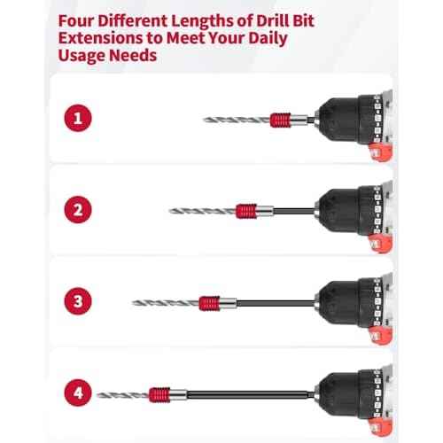 4 PCS Drill Bit Extension, 1/4" Hex Magnetic Drill Extension Bit Holder, Drill Extension for Impact Driver, 2", 4", 6", 12" Length, Durable Cr-V Steel, Perfect for Screws, Nuts and Drill Sockets