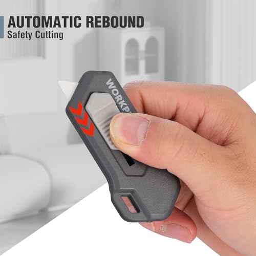 WORKPRO Ceramic Small Safety Box Cutter, Automatic Rebound Mini Letter Opener, Quick Change Retractable Blade Razor Knife, with Extra Blades