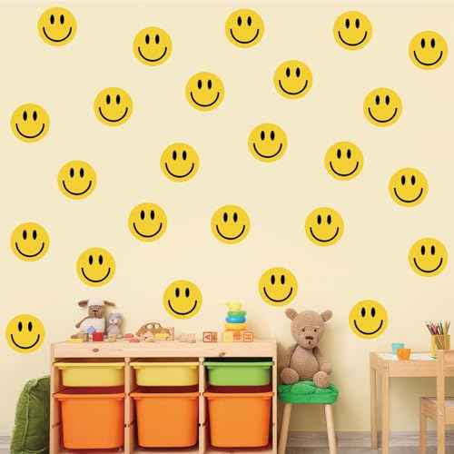 9 Sheets Preppy Smile Wall Stickers Yellow Happy Face PVC Decorative Wall Decals Mural Vinyl Self-Adhesive Wall Decor for Home Classroom Nursery Party Supplies, 7.9 x 11.8 Inch