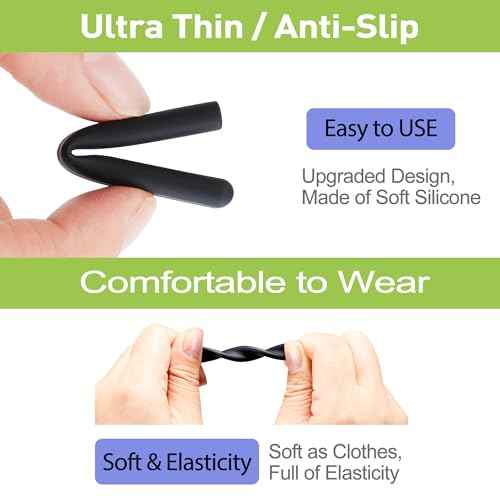 Gdnmapt Silicone Glasses Ear Cushion, Anti Slip Eye Glasses Ear Gripper, Comfortable Glasses Ear Grips, Eyeglass Ear Cushions Solution for Sore Ears, Temple Sleeves Tips for Glasses (4 Black Pairs)