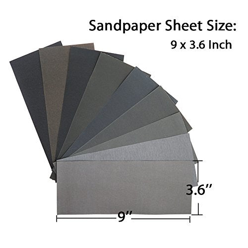 BAISDY 45Pcs Wet & Dry Sandpaper Set 400-3000 Grit for Automotive & Wood Finishing