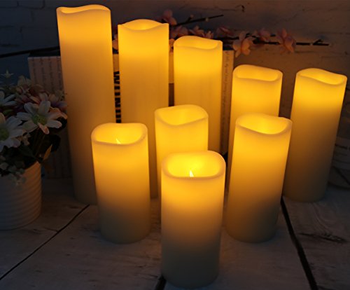 Vinkor Set of 9 Ivory Flameless Candles with Remote & Timer - Real Wax Pillar LED Decor