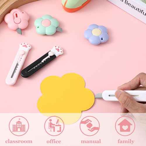 6 Pack Cute Box Cutter, Cat Paw Boxes Cutters Mini Box Cutter Utility Retractable Knives Cloud Pointed Pointed Cute Cardboard Razor Knife for Office, Home, Arts Crafts, Cartons, Cardboard, Paper