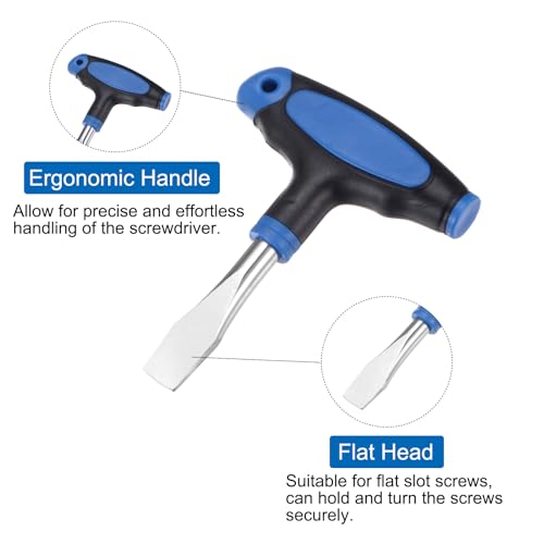 HARFINGTON t Handle 10mm Flat Head Screwdriver Easy to Use Ergonomic Handle Flat Head Slotted Screwdriver with Plastic Handle for Film Sets, Blue Black