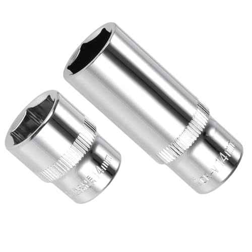 6-Point Socket, 1/4" Drive 14mm Deep, Polished Chromed CR-V Metric Deep and Shallow Impact Socket - (Applications: for Ratchet Torque Electric Wrenches Car Repair), 2-Pieces