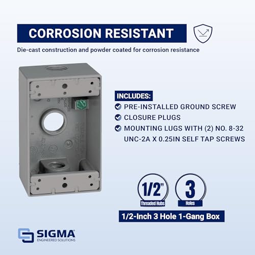 Sigma Engineered Solutions Weatherproof 1/2-Inch 3-Hole 1-Gang Electrical Box, Gray - No Size