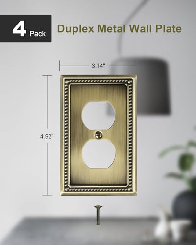 Single 4-Pack Antique Brass Duplex Switch Plates & Outlet Covers - Treewell