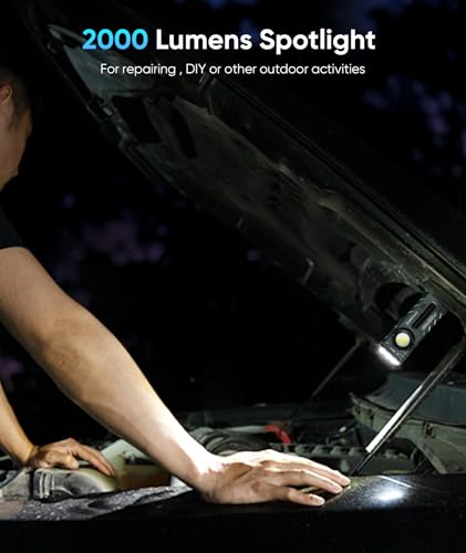 Rechargeable LED Flashlight 2000 Lumens with RGB & UV Light, Magnetic & Waterproof for Outdoor & Car Repair