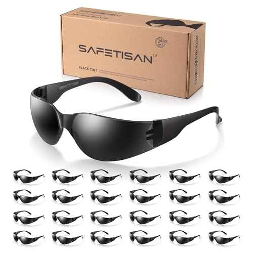 Tinted Safety Glasses Bulk, 24 Pack, Protective Shaded Safety Goggles, UV Protection Sunglasses, Scratch & Impact Resistant Dark Smoke Lense | Perfect for Construction, Shooting, Lab Work