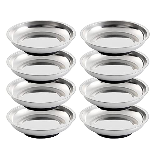 Rechabite 8 Pieces 3" Magnetic Bowl Trays Set - Stainless Steel Parts Holder for Screws & Bolts