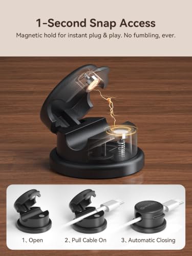 NEWDERY Magnetic Cable Clips 6-Pack Black - Cord Organizer for Nightstand & Desk