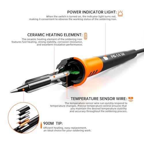 Digital Soldering Iron station Kit, 2 Auxiliary Clamps, 5 Soldering Iron Tips, Solder Wires, Solder Suckers, Stainless Steel Tweezers, and a Phillips Start, soldering station