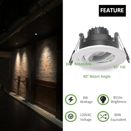 POPANU 3 Inch White Gimbal LED Recessed Lights 6 Pack Adjustable Downlight