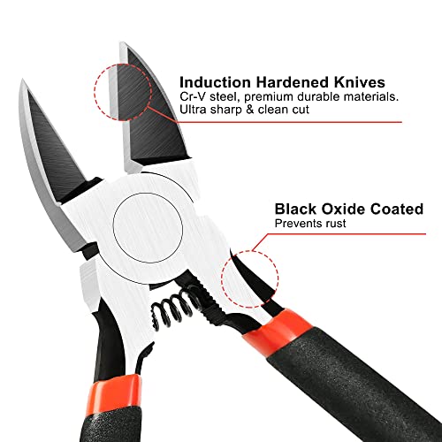 BOENFU 6 Inch Heavy Duty Flush Cut Wire Cutters with Black Handle - Snips & Side Cutters