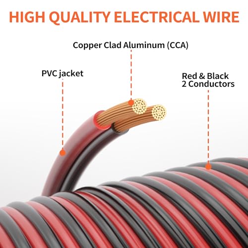 Energeaster 100FT 16AWG Red Black Low Voltage Electrical Wire - 16 Gauge