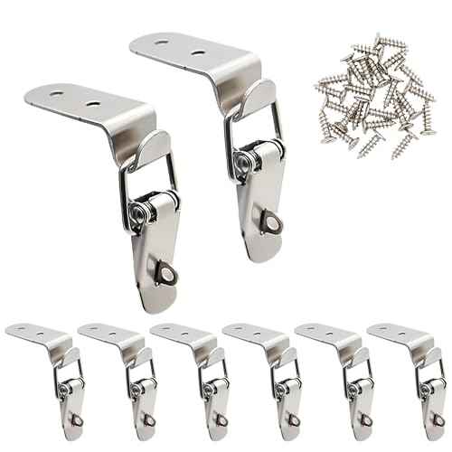 Lesnala 8 Pcs Stainless Steel 90 Degree Spring Toggle Lock with Clasp Buckle Latch and Mounting Screws for Box Cabinet Door Barn Wooden Case Toolboxes