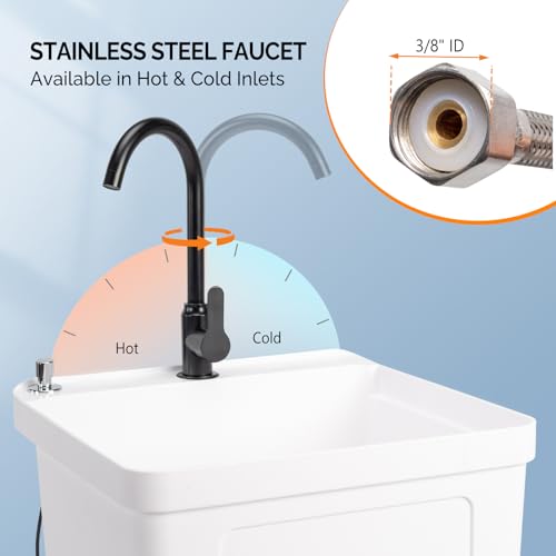VINGLI 13-Gallon Utility Sink with Stainless Steel Faucet - White, 19.7"W x 18.9"D x 33"H
