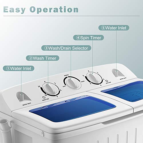 COSTWAY Portable Twin Tub Washing Machine 12Lbs Wash & 8Lbs Spin, Blue + White