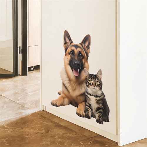 Cozy German Shepherd Tabby Wall Stickers, sacinora Cute Kitten Dog Cat House Pet Wall Decals Removable Vinyl Peel and Stick for Pet House Living Room Bedroom Nursery Art Home Decorations