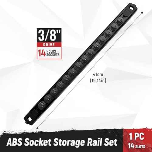 Magnetic Socket Organizer, 1-Piece Heavty Duty ABS Socket Holder, Socket Rail for Tool Box, Premium Quality 360¡Æ Swivel Socket Rack with 14 Clips for 3/8-Inch(Black)