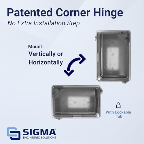 SIGMA ENGINEERED SOLUTIONS 16801 Non-Metallic Weatherproof Outdoor Electrical Outlet Kit w/ Extra Duty Cover, Box and 15 Amp GFCI Receptacle, IN-USE, Clear/Gray, 1 Gang, Lockable with Patented Hinge