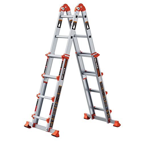 14ft Aluminum Multi-Position Telescoping Ladder - Reinforced Safety